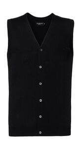 Russell Collection 0R719M0 - Men's V-Neck Sleeveless Knitted Cardigan Black