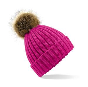 Beechfield B412 - Fur Pop Pom Chunky Beanie Fuchsia