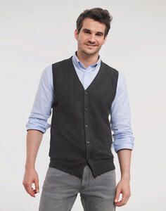 Russell Collection 0R719M0 - Mens V-Neck Sleeveless Knitted Cardigan