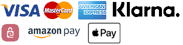 Mastercard, Paypal, American Express, Visa, Sofort, EPS, Klarna, Amazon Pay, Apple Pay